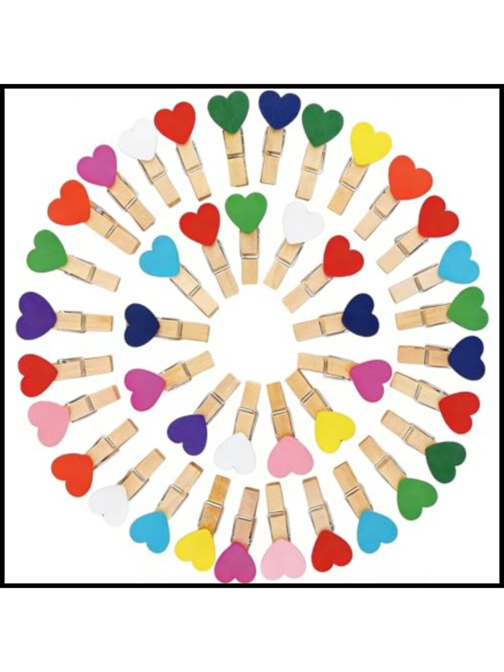 Wooden Heart Clips, 50 Mini Clothespins for Photo Hanging & Decor